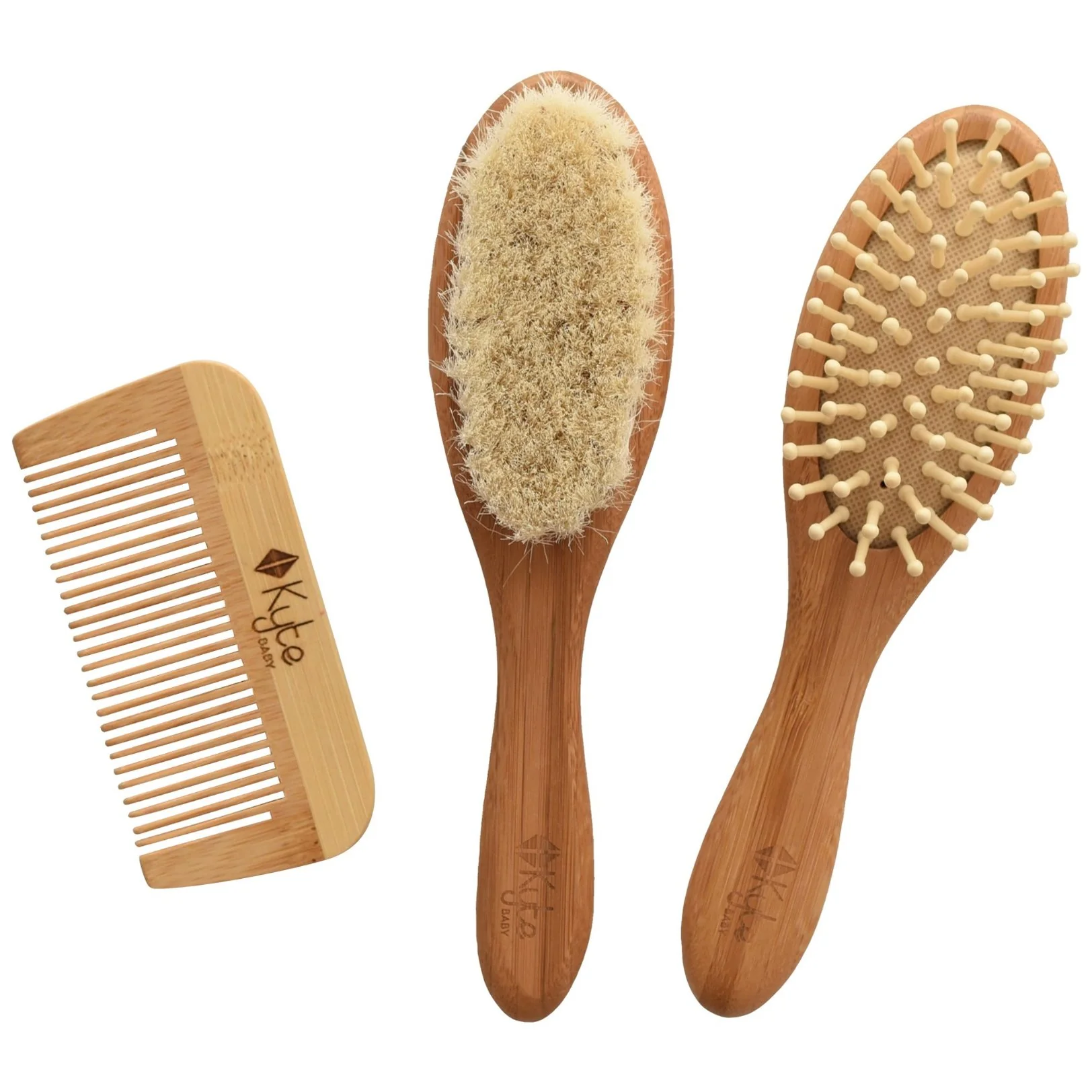 Bamboo Hair Brushes + Comb Set - 3 pieces by Kyte Baby - Image 3