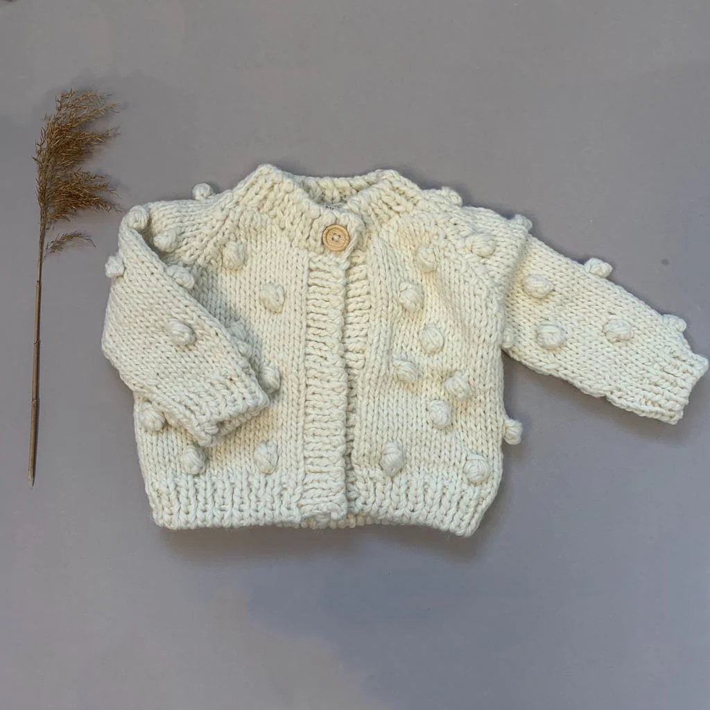 Popcorn Hand Knit Cardigan Sweater - Cream by The Blueberry Hill - Image 5